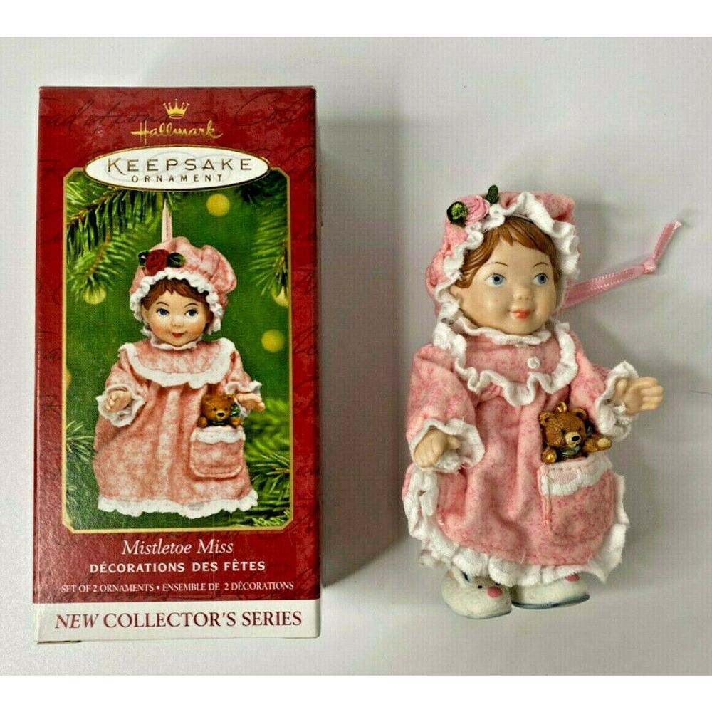2001 Hallmark Mistletoe Miss Keepsake Ornament QX8092 Pink Porcelain Doll
